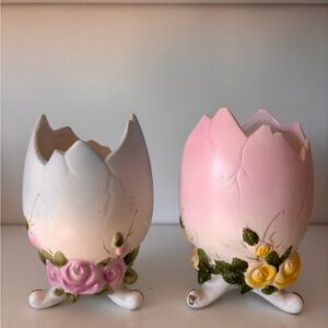 Porcelain Easter Egg Planter Set 1950s Spring Decor
